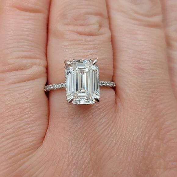 5 Carat Emerald Cut Simulated Diamond Engagement Ring - Picture 8 of 14